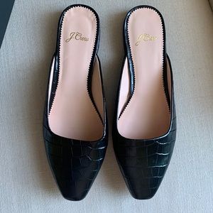 NEW Women’s J Crew Black Leather Croc Embossed Mule, size 8